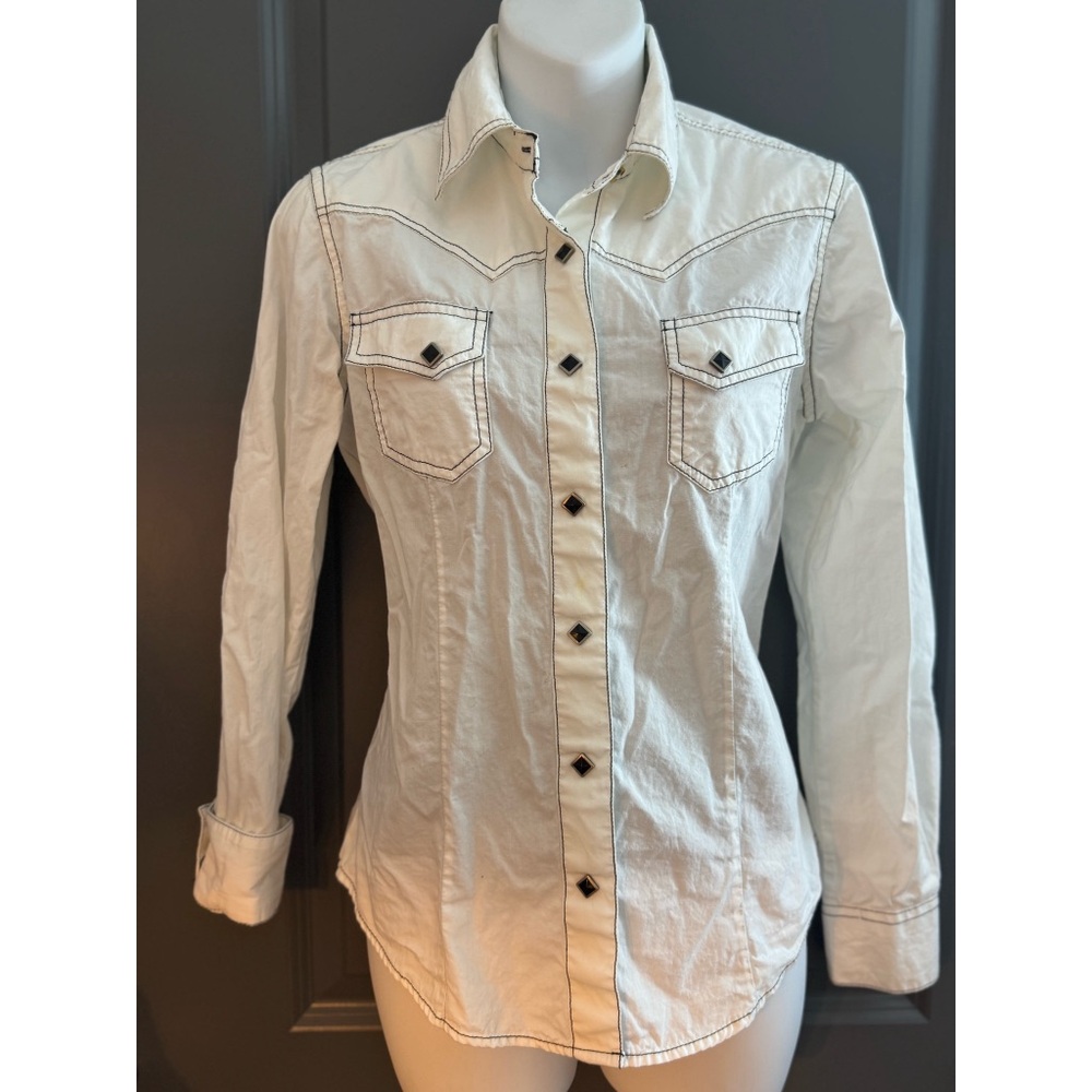 White Western Shirt with Black Stitching
